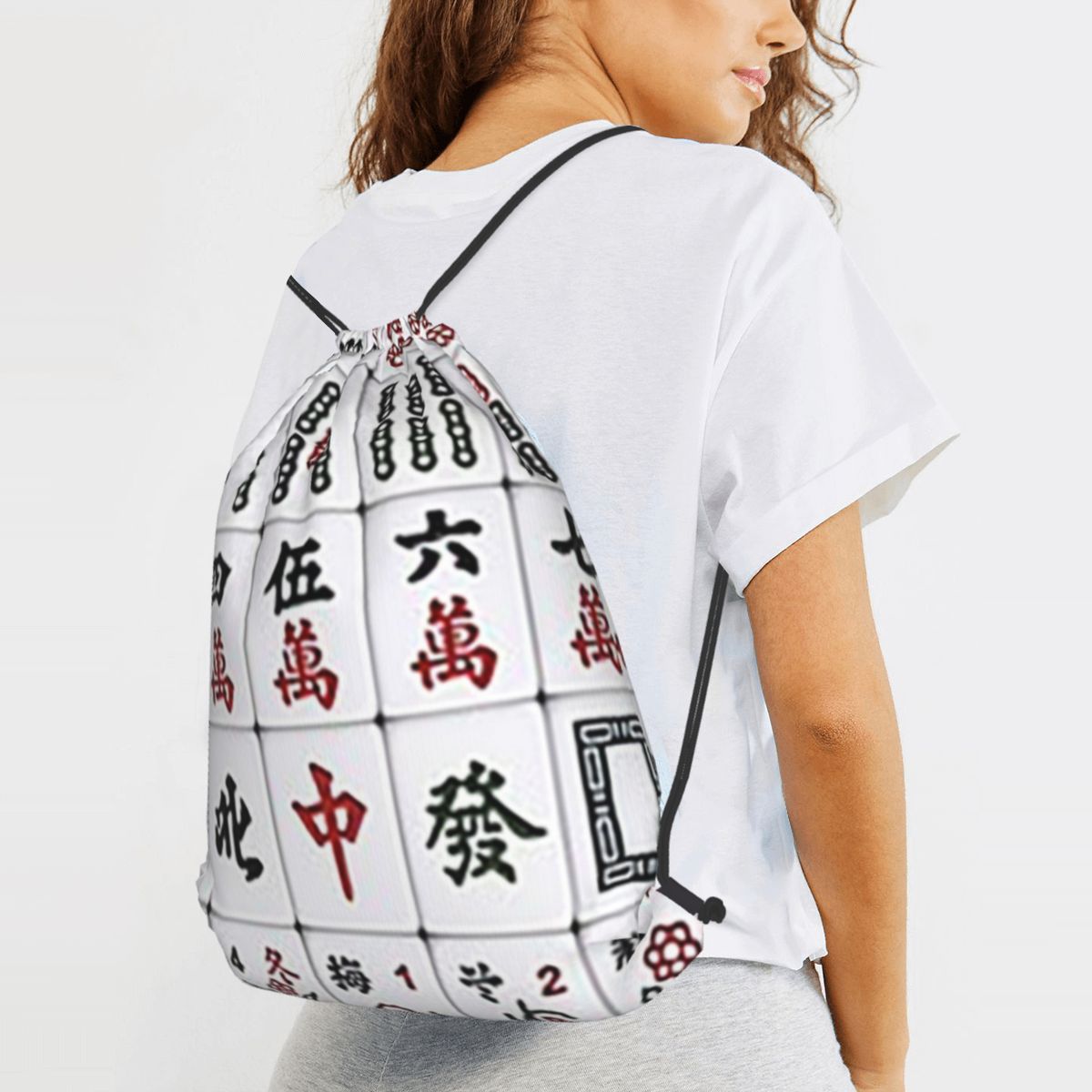 Mahjong Tile Pattern Backpacks - Tile Bag Drawstring ulasan dan harga