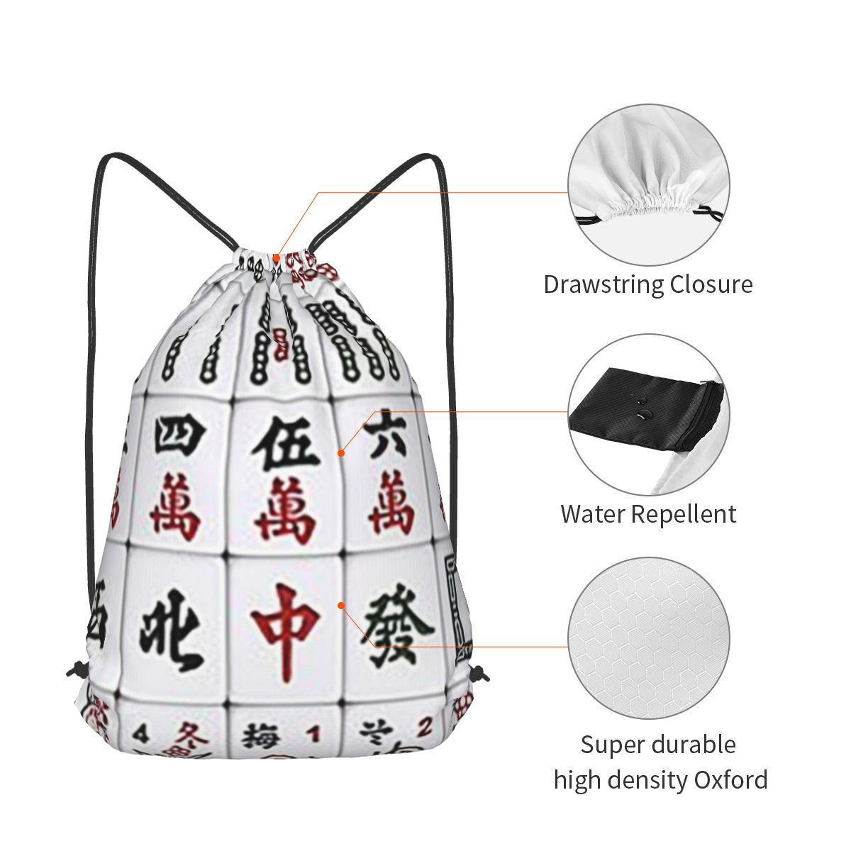 Mahjong Tile Pattern Backpacks - Tile Bag Drawstring ulasan dan harga