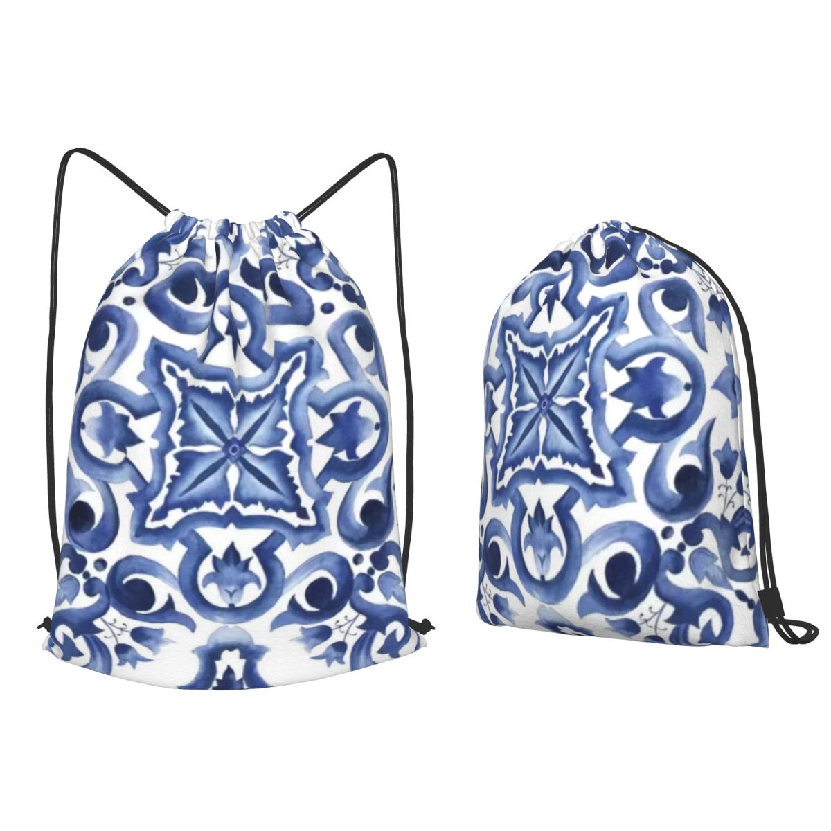 Blue Ornate Floral Mediterrane - Tile Bag Drawstring ulasan dan harga