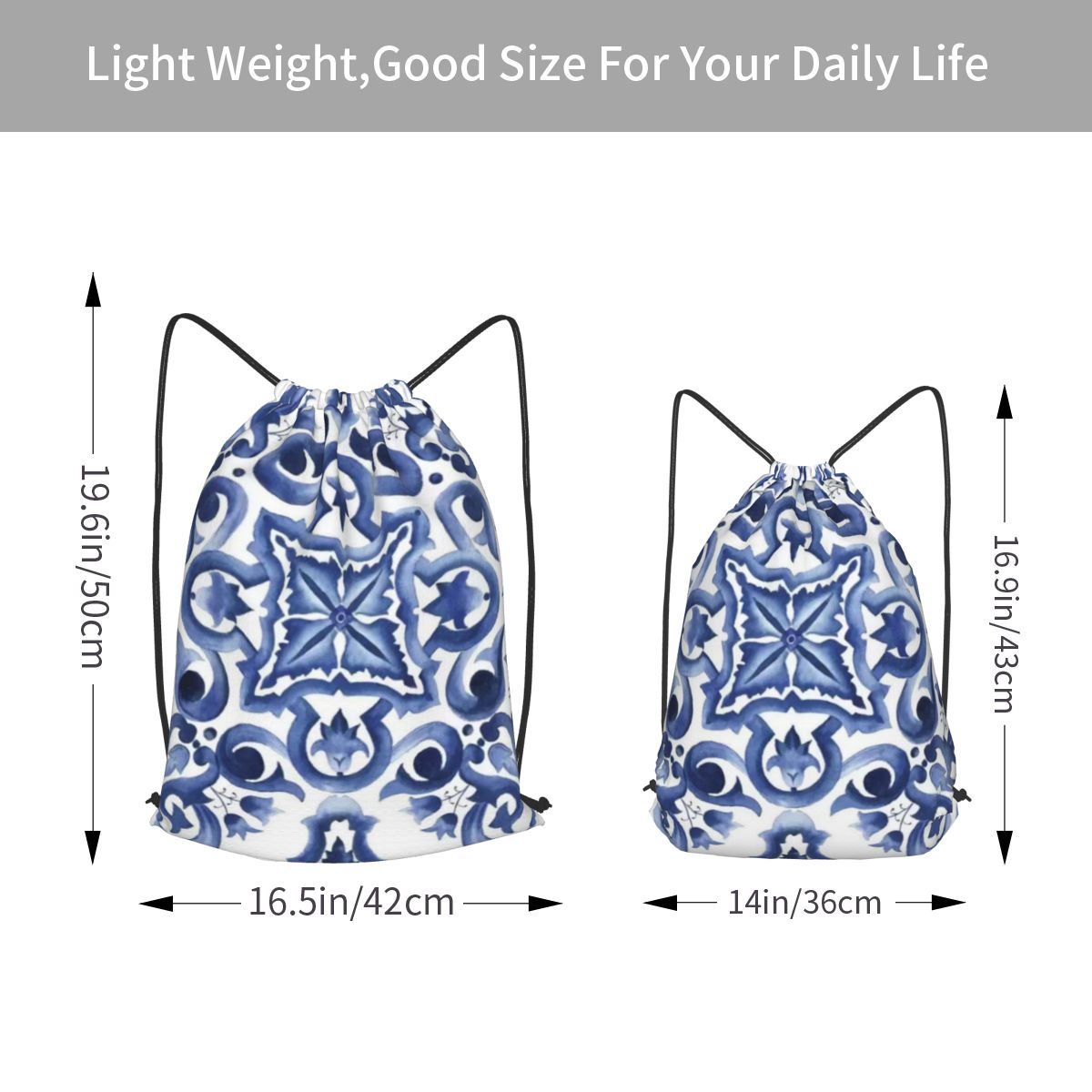 Blue Ornate Floral Mediterrane - Tile Bag Drawstring ulasan dan harga