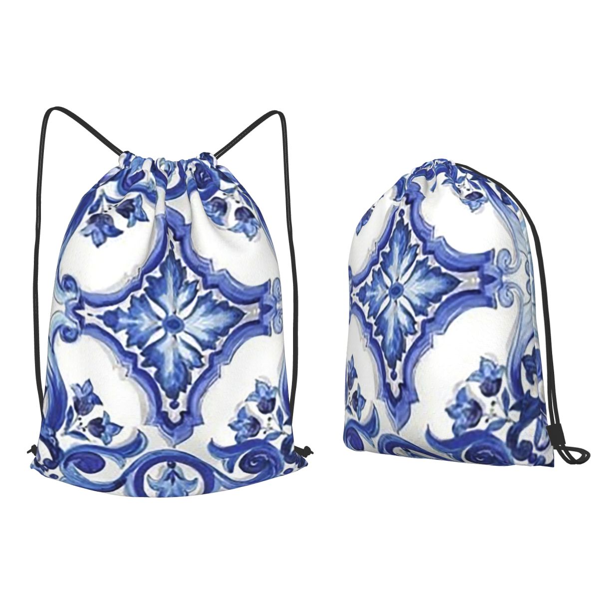 Blue Ornate Floral Mediterrane - Tile Bag Drawstring ulasan dan harga