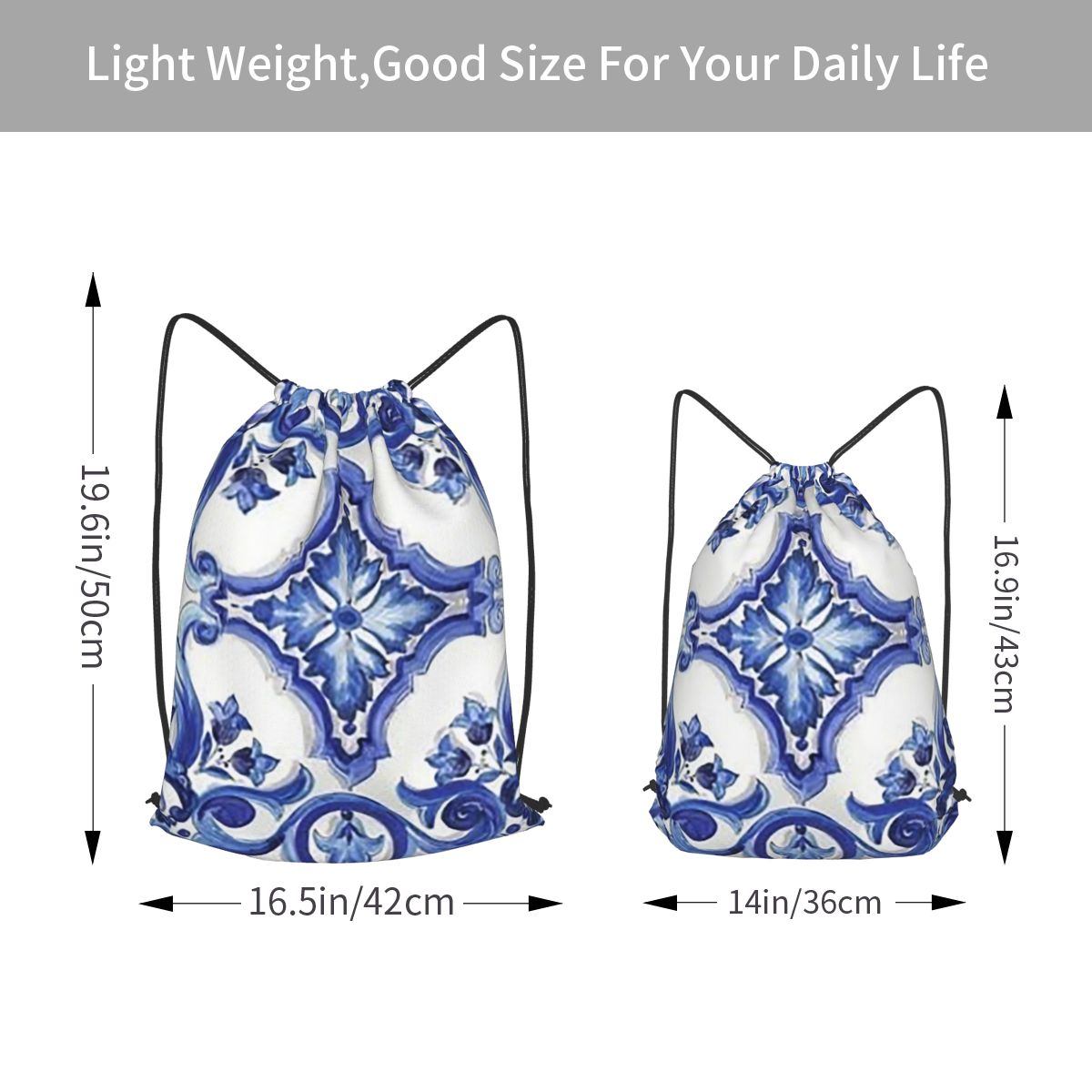 Blue Ornate Floral Mediterrane - Tile Bag Drawstring ulasan dan harga