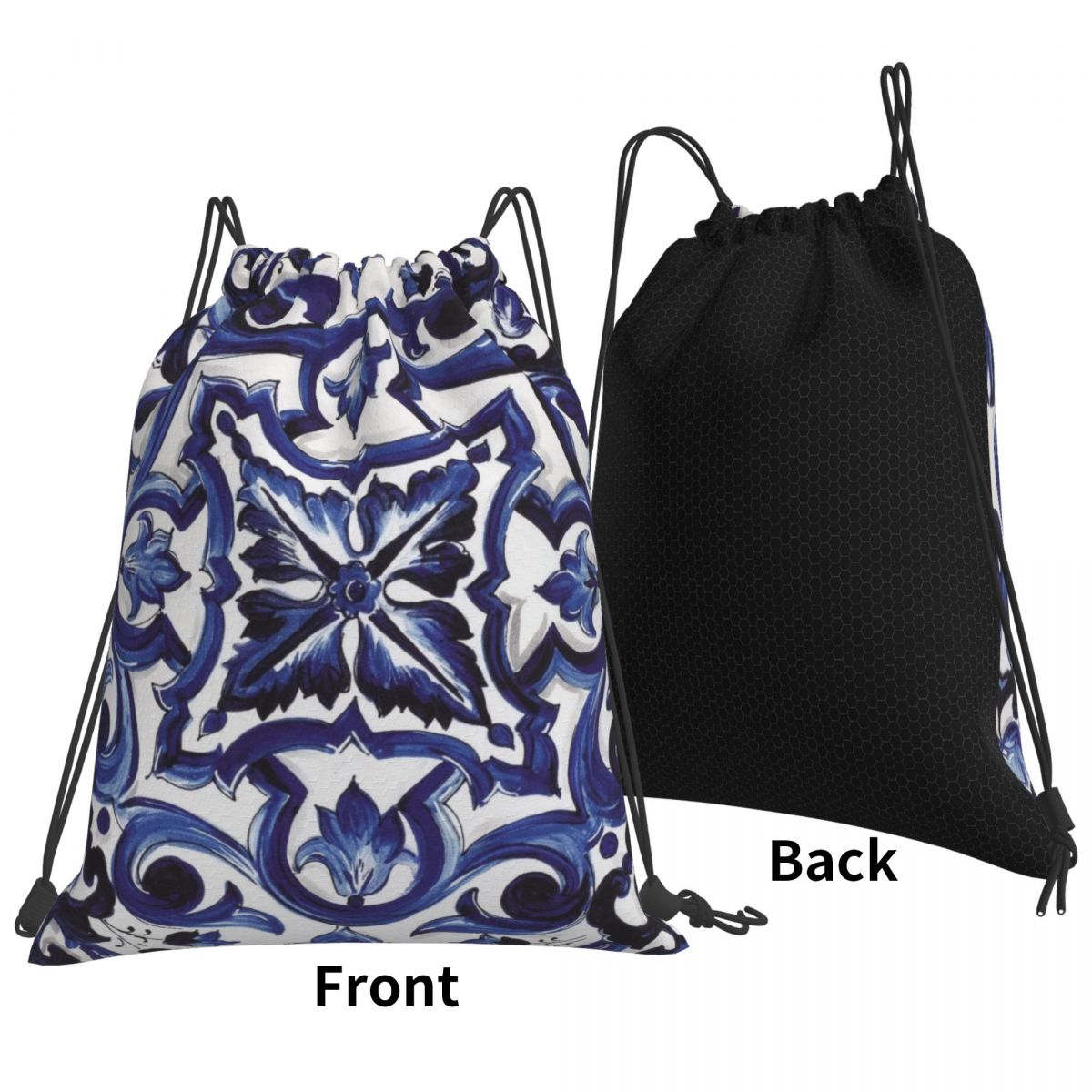 Blue Ornate Floral Mediterrane - Tile Bag Drawstring ulasan dan harga