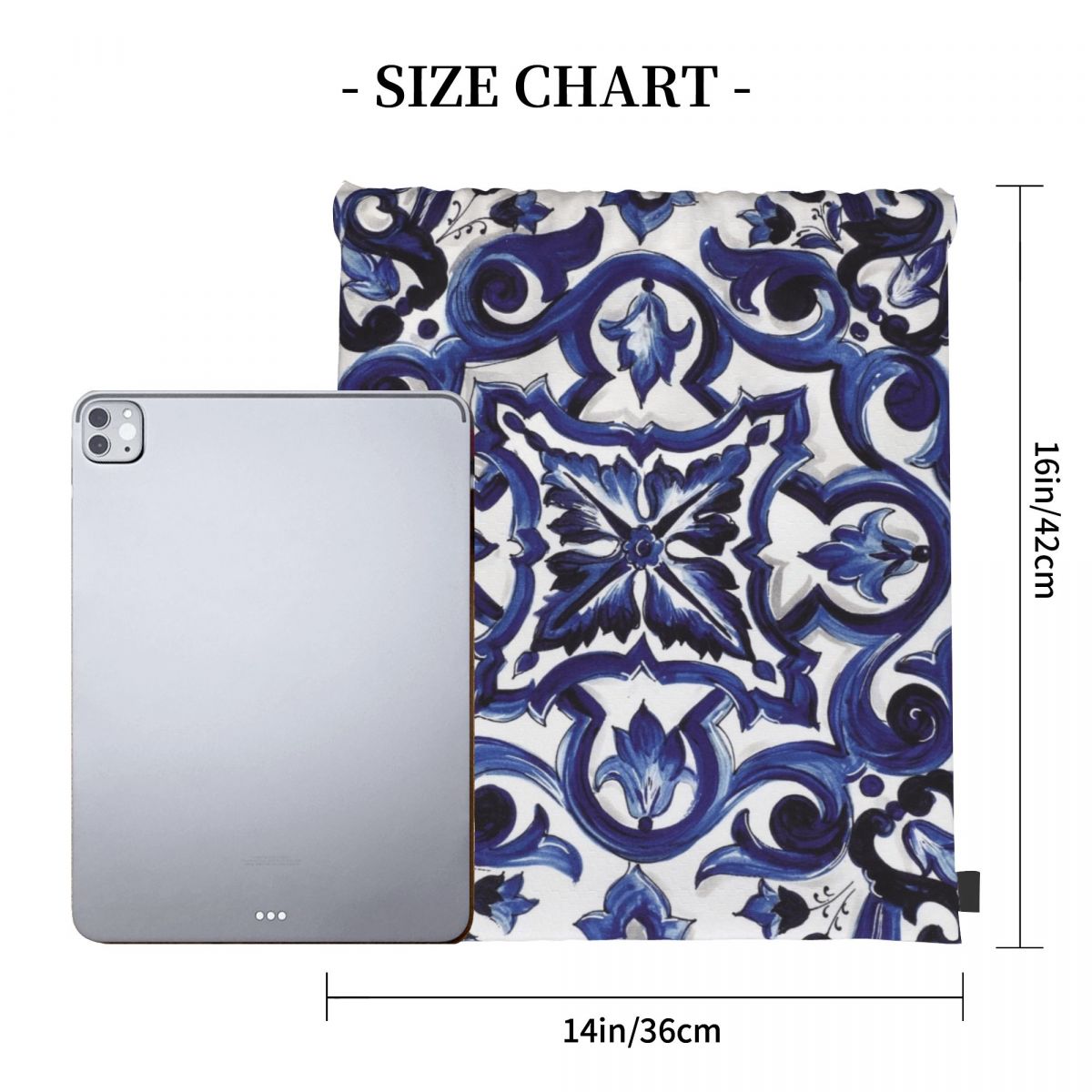Blue Ornate Floral Mediterrane - Tile Bag Drawstring ulasan dan harga