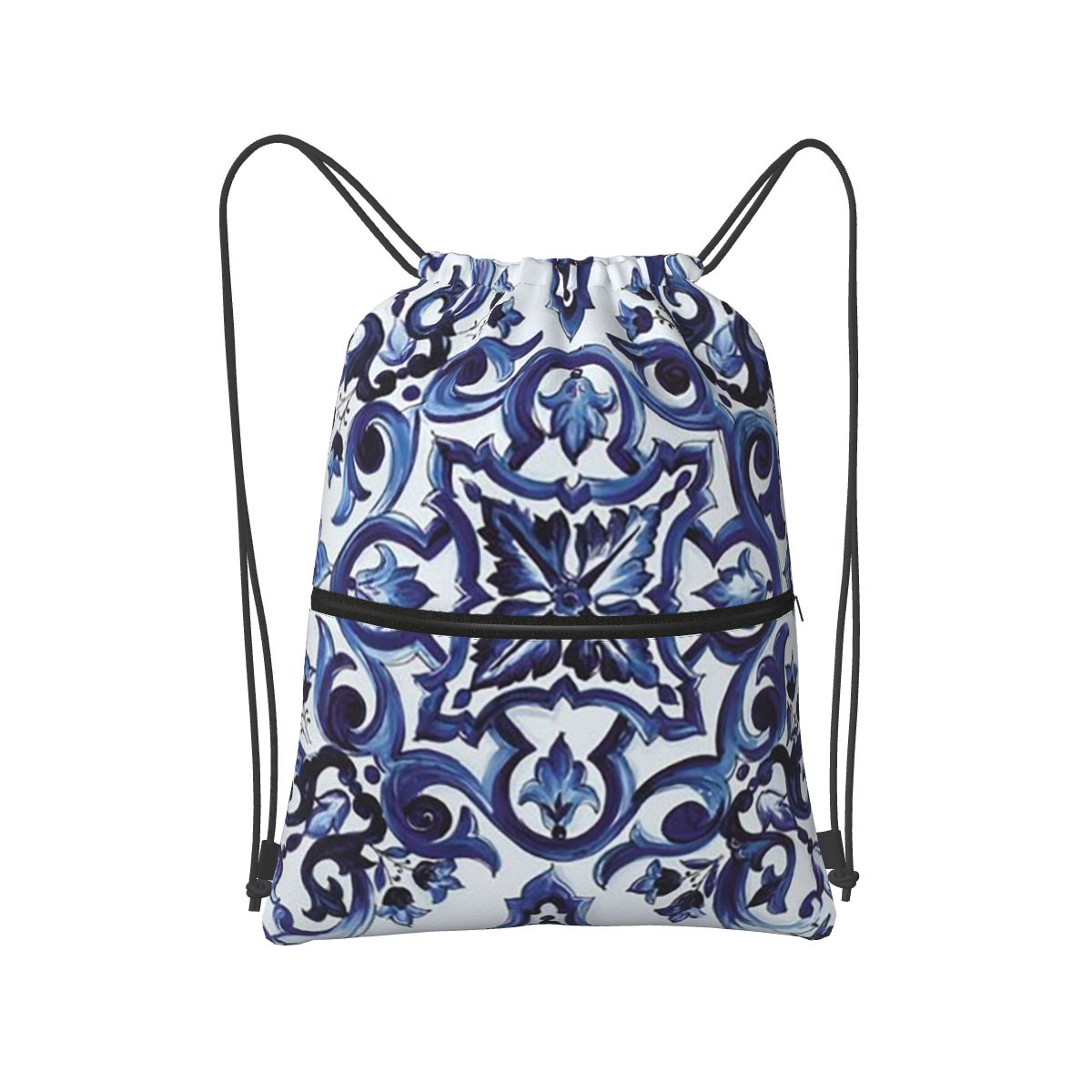 Blue Ornate Floral Mediterrane - Tile Bag Drawstring ulasan dan harga
