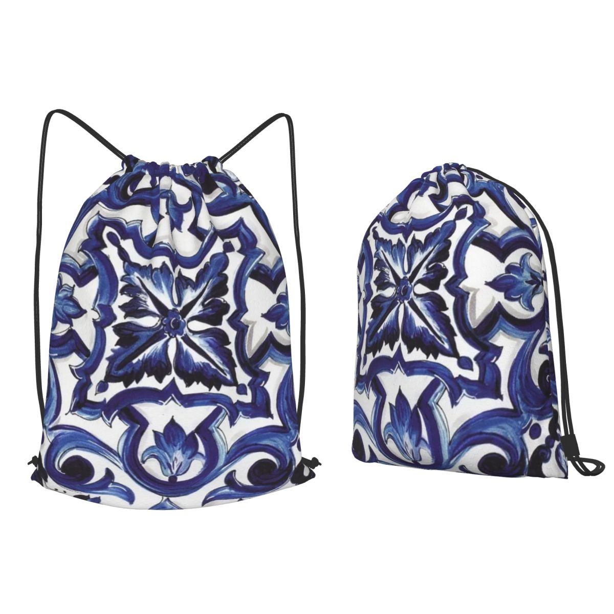 Blue Ornate Floral Mediterrane - Tile Bag Drawstring ulasan dan harga