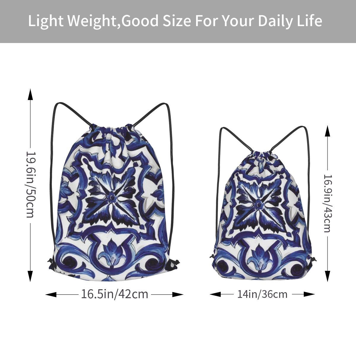 Blue Ornate Floral Mediterrane - Tile Bag Drawstring ulasan dan harga