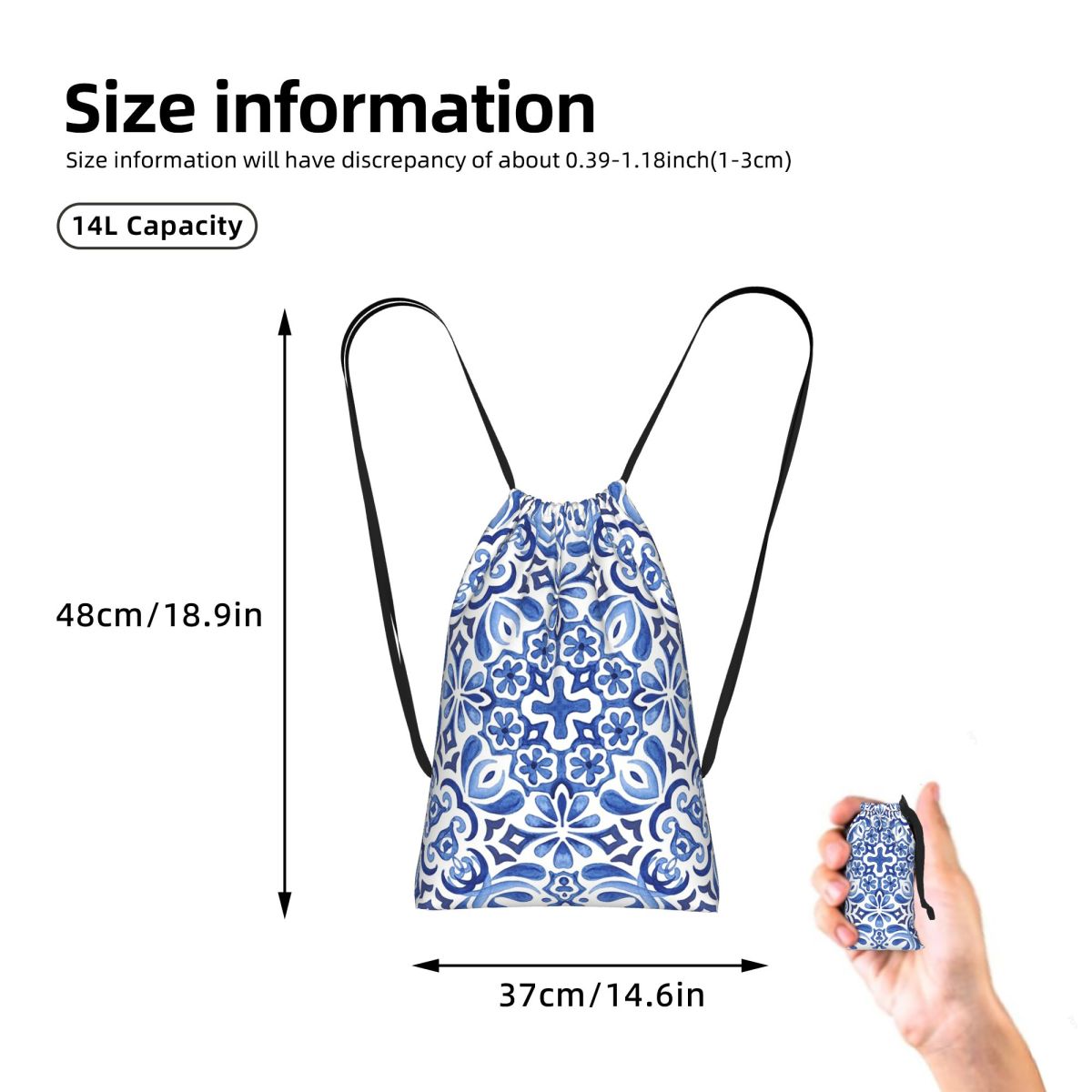 Mediterranean Mosaic Tiles Azu - Tile Bag Drawstring ulasan dan harga
