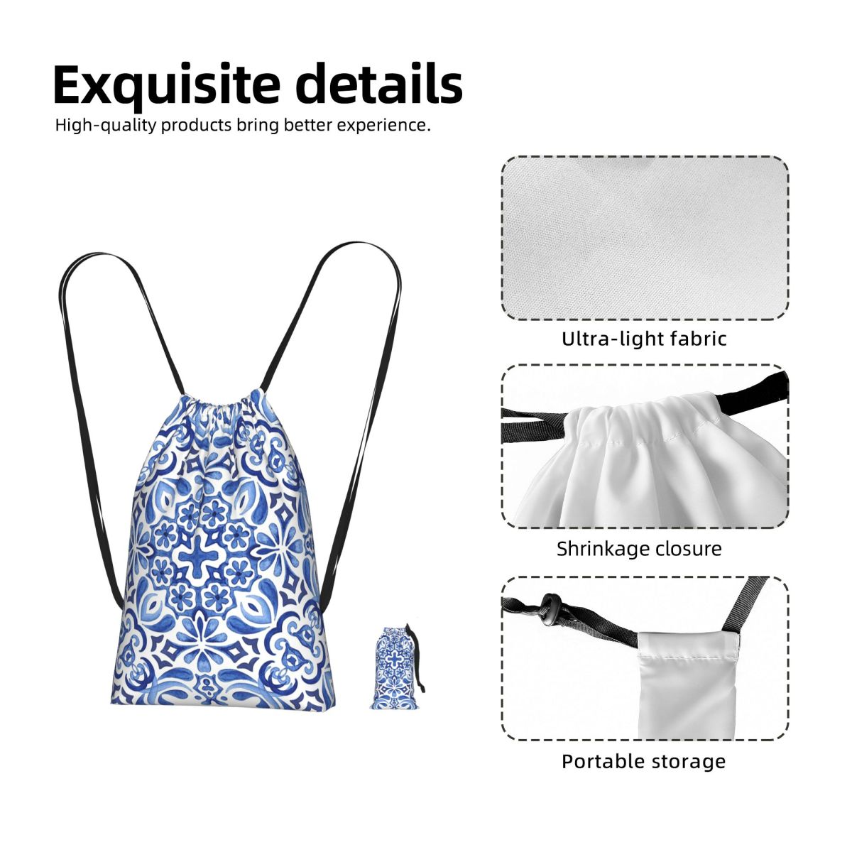 Mediterranean Mosaic Tiles Azu - Tile Bag Drawstring ulasan dan harga