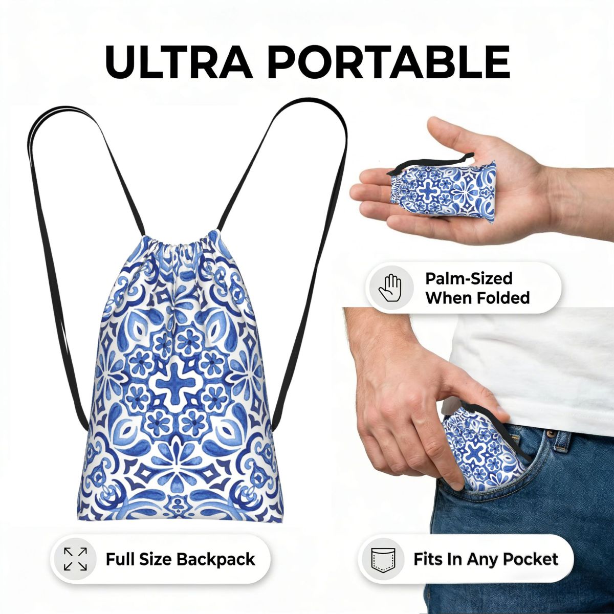 Mediterranean Mosaic Tiles Azu - Tile Bag Drawstring ulasan dan harga