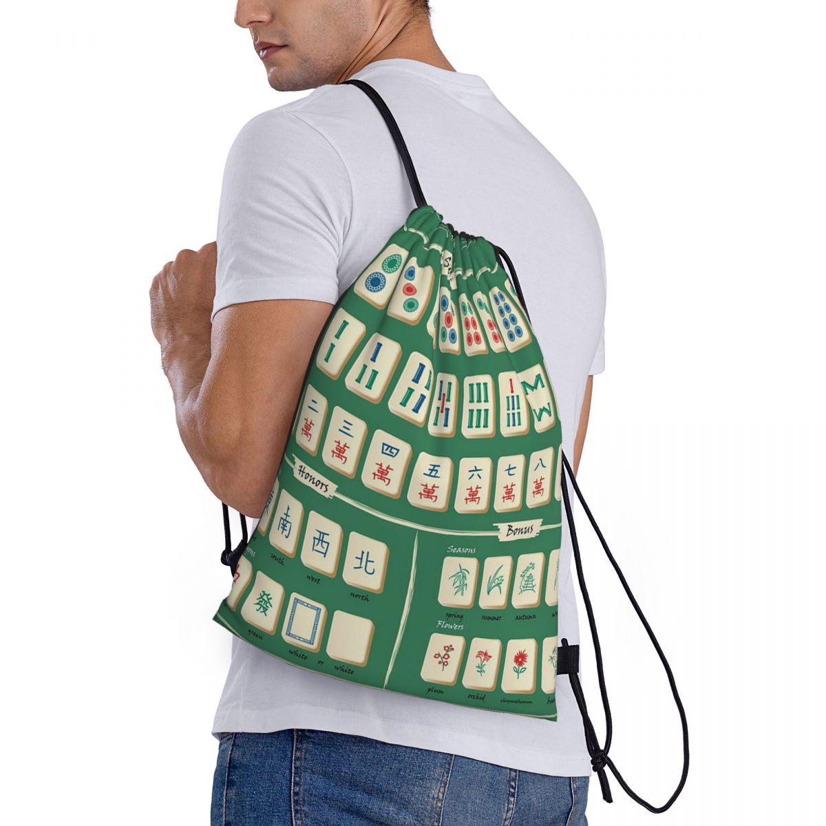 Mahjong Tile Pattern Backpacks - Tile Bag Drawstring ulasan dan harga