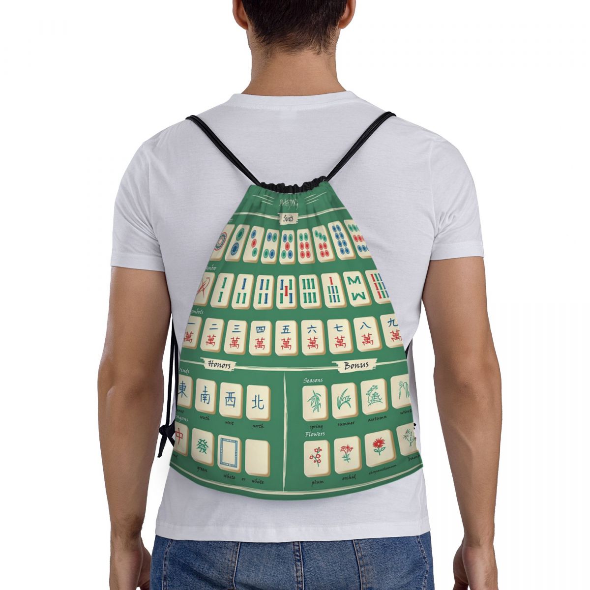 Mahjong Tile Pattern Backpacks - Tile Bag Drawstring ulasan dan harga