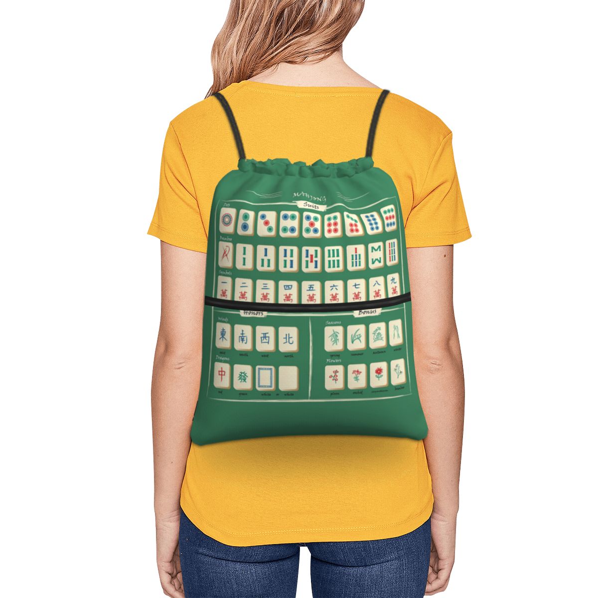 Mahjong Tile Pattern Backpacks - Tile Bag Drawstring ulasan dan harga