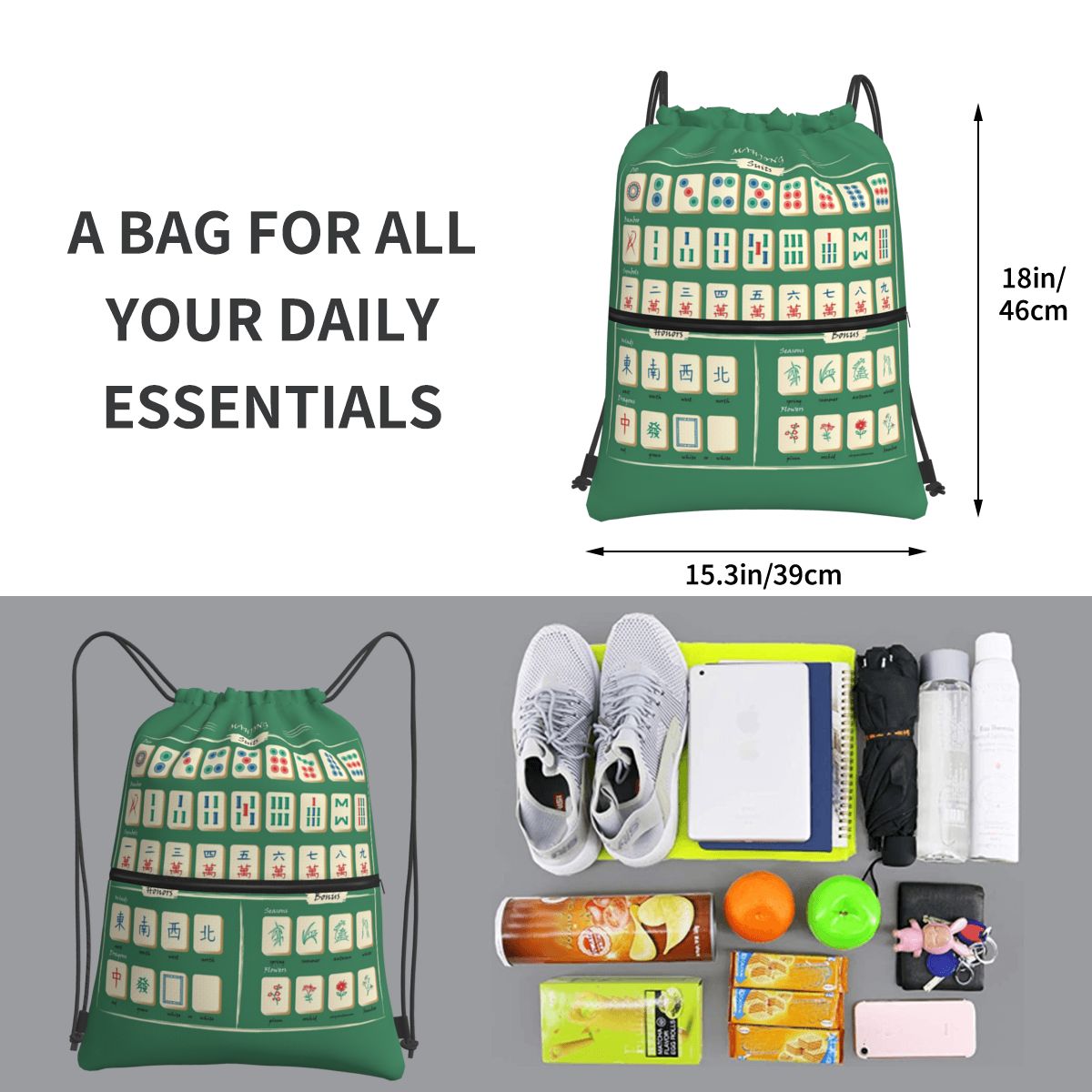 Mahjong Tile Pattern Backpacks - Tile Bag Drawstring ulasan dan harga
