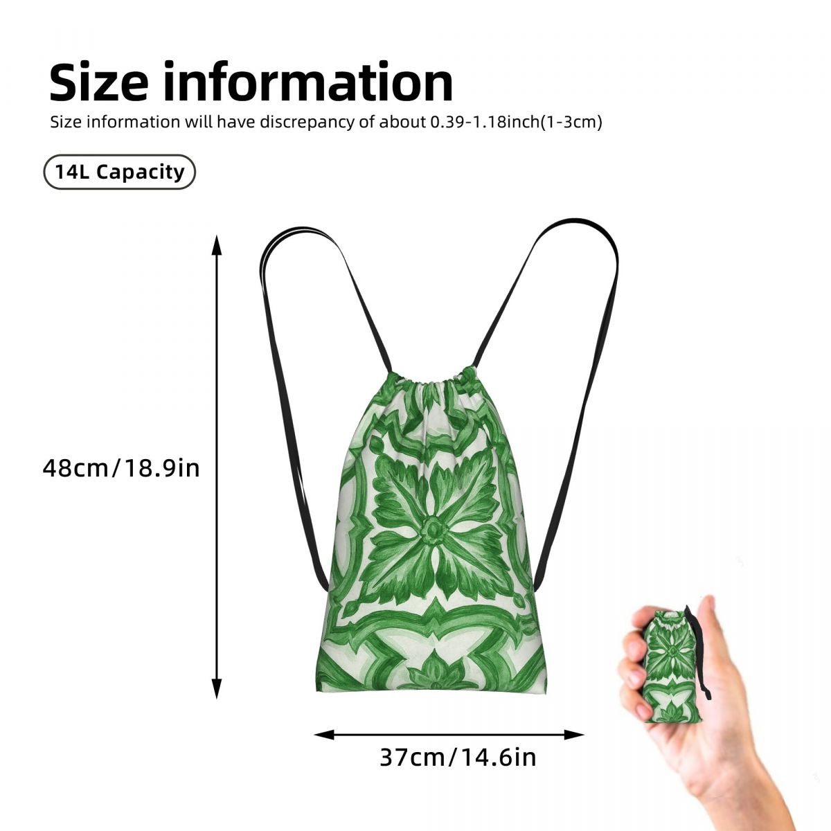 Green Ornate Floral Mediterran - Tile Bag Drawstring ulasan dan harga