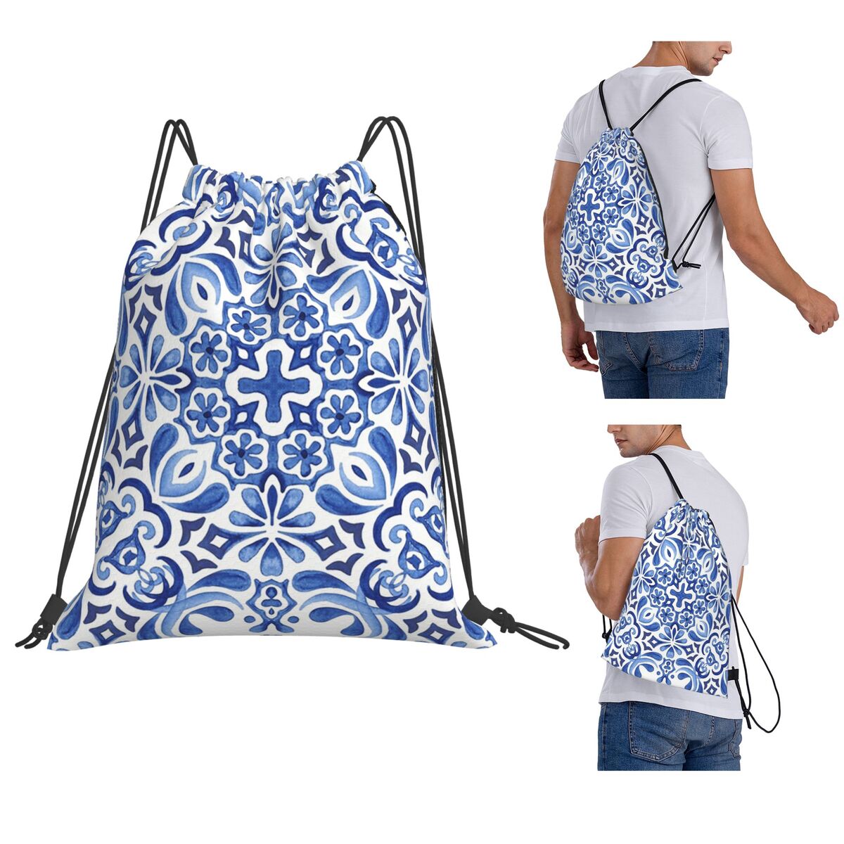 Mediterranean Mosaic Tiles Azu - Tile Bag Drawstring ulasan dan harga